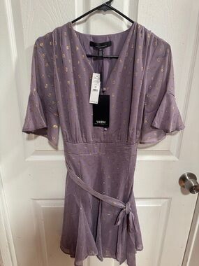 White House Black Market Lavender Wrap Dress with Gold Foil